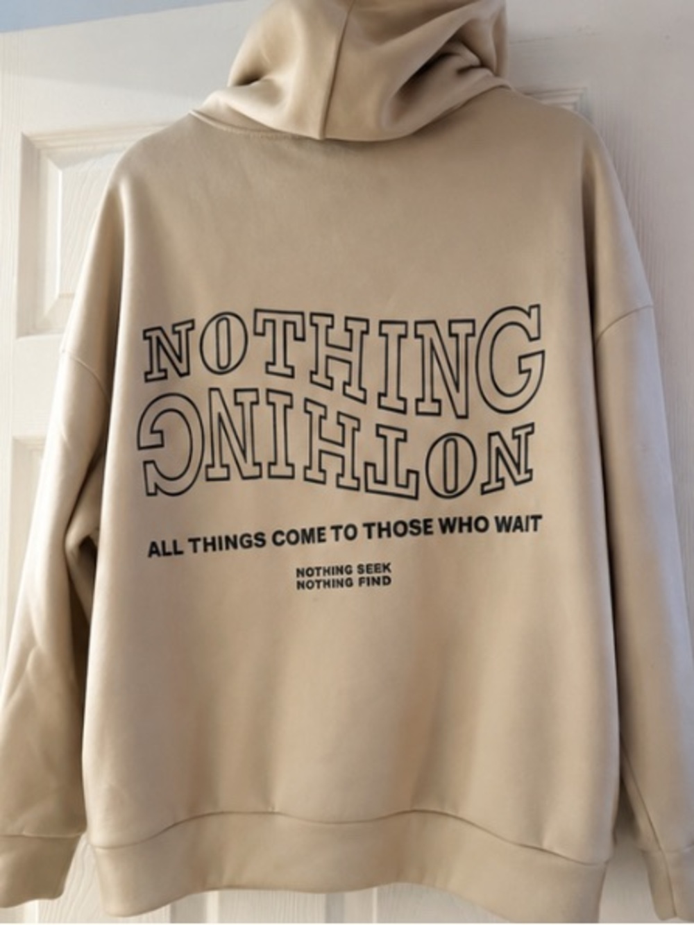 Beige Graphic Hoodie Sweater - Nothing Print
